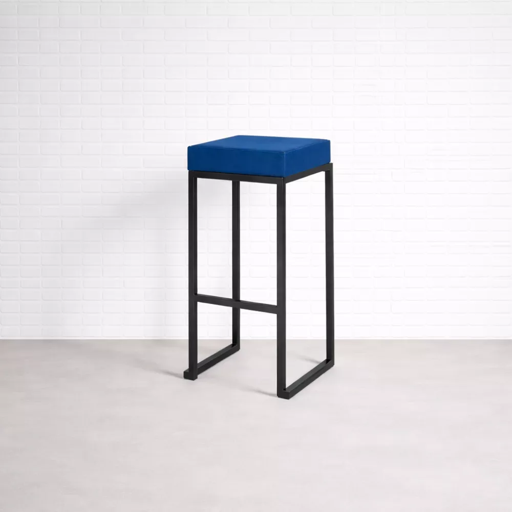 Black Cubic Bar Stool Blue Top