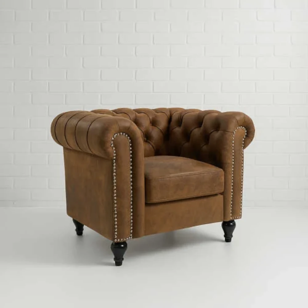 Brown Suede Chesterfield Armchair Hire Bb