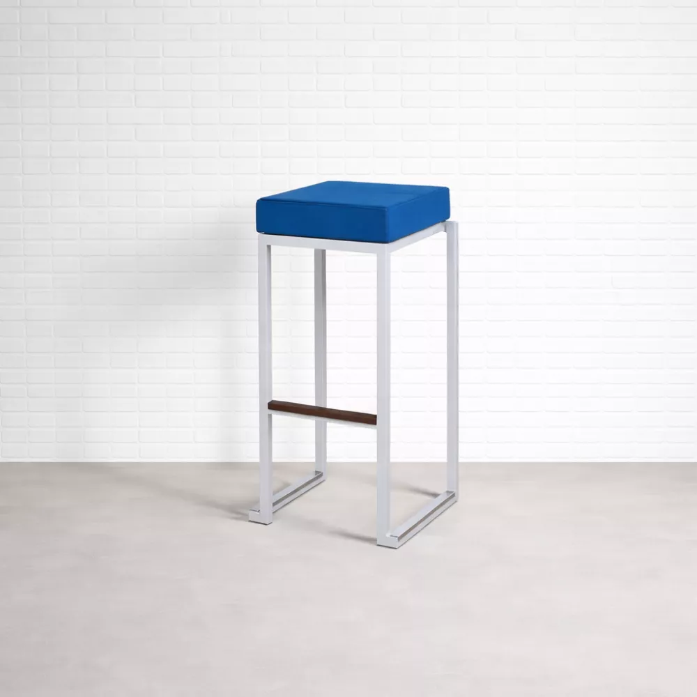 White Cubic Bar Stool Blue Top
