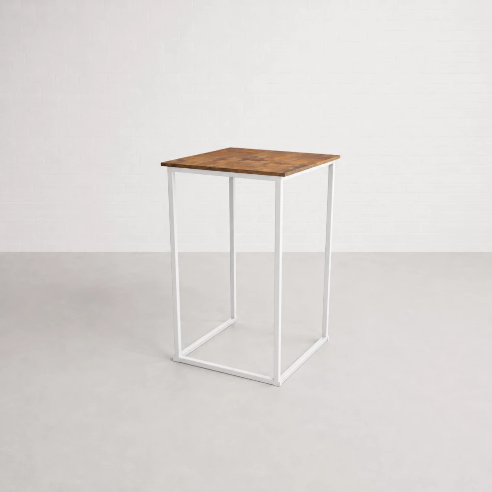 White Frame Cubic Poseur Wood Top