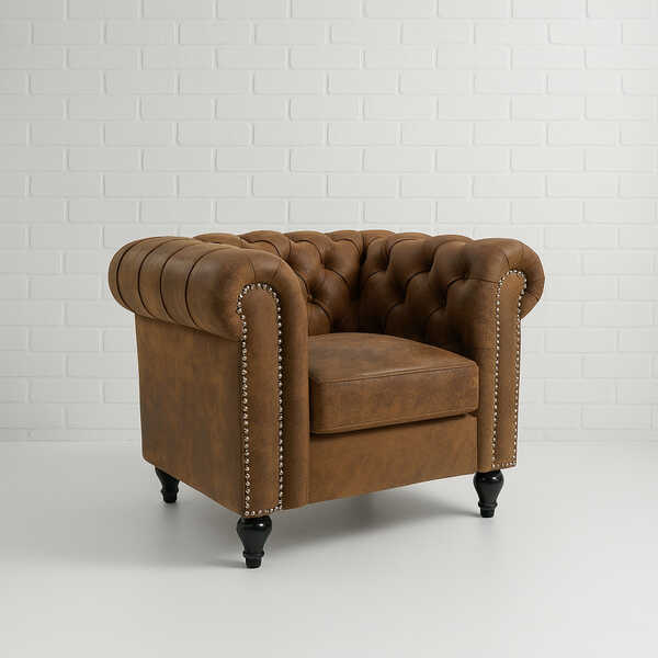 brown suede chesterfield armchair hire ss