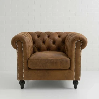 Brown Suede Chesterfield Armchair
